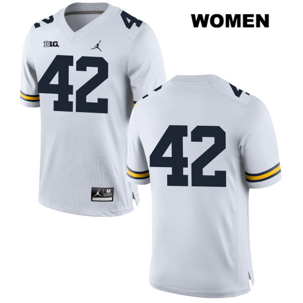 Women's NCAA Michigan Wolverines Ben Mason #42 No Name White Jordan Brand Authentic Stitched Football College Jersey ZS25B80ES